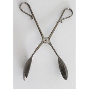 Vintage E.P. Zinc Silver Plate Italy 10.5" Salad Tongs Scissor Style Hinge